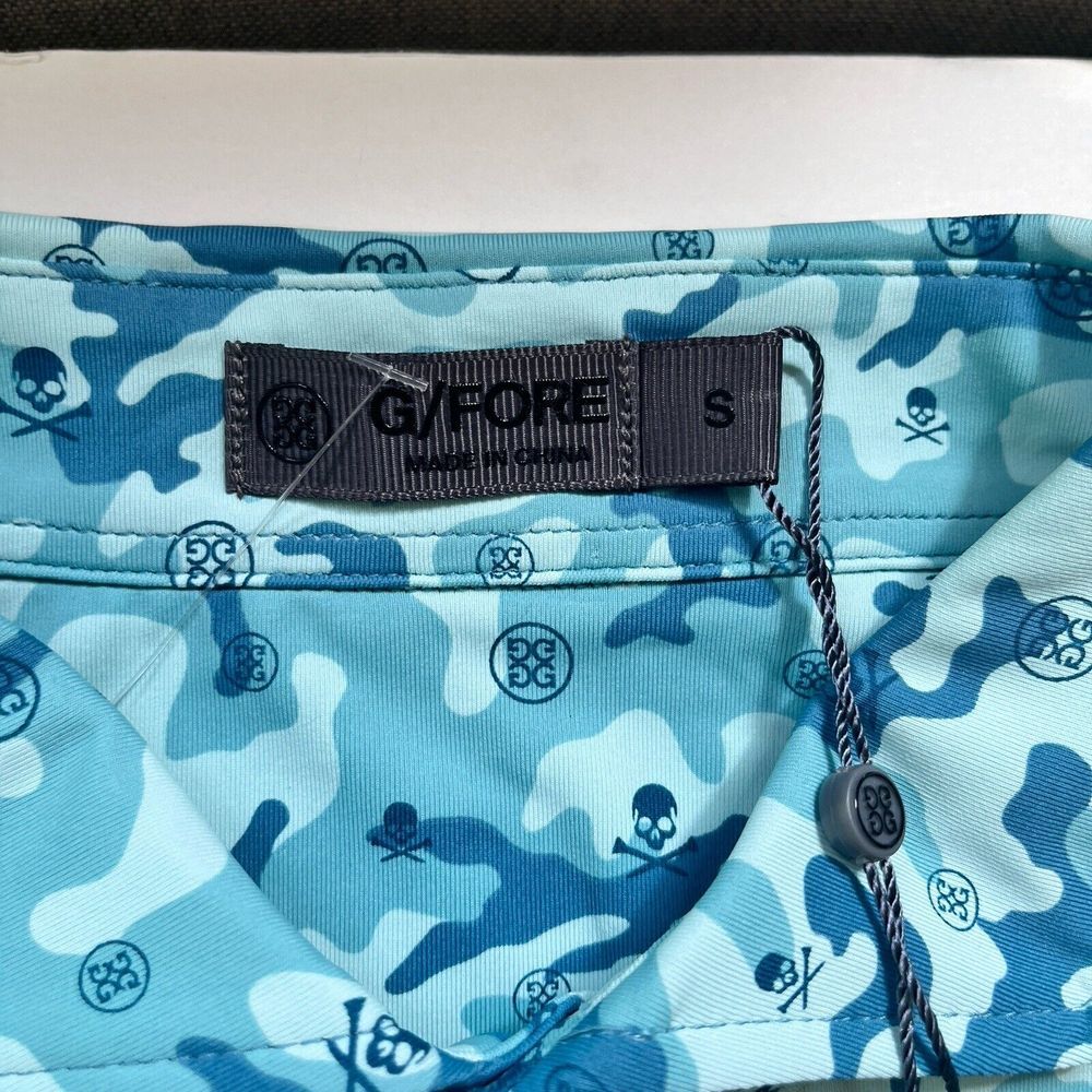 New G Fore Green Blue Camo with Skulls Performance Golf Polo Shirt Mens S - Picture 2 of 6